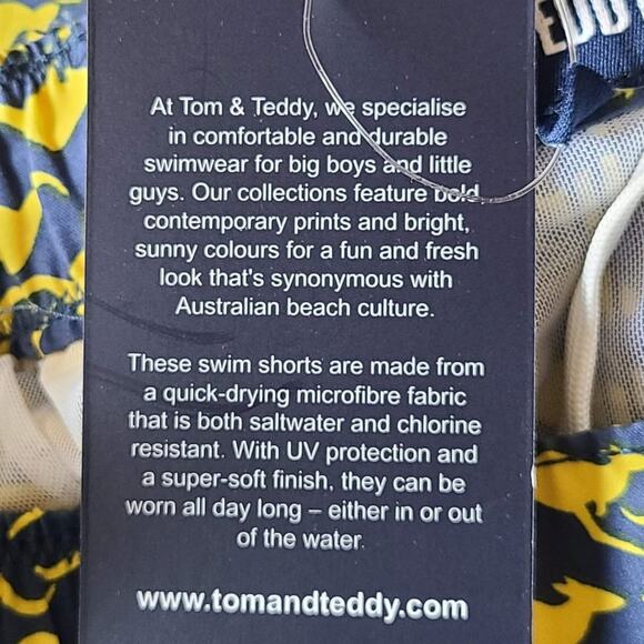 TOM & TEDDY Gold and Blue Jumping Kangaroo UPF50+ Swim Shorts Men's Size Small - Picture 11 of 12
